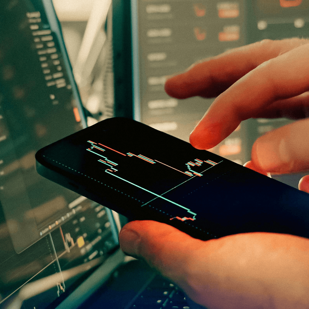 Person accessing free AI stock screener app on smartphone displaying financial trading charts and market data with mobile accessibility for investors